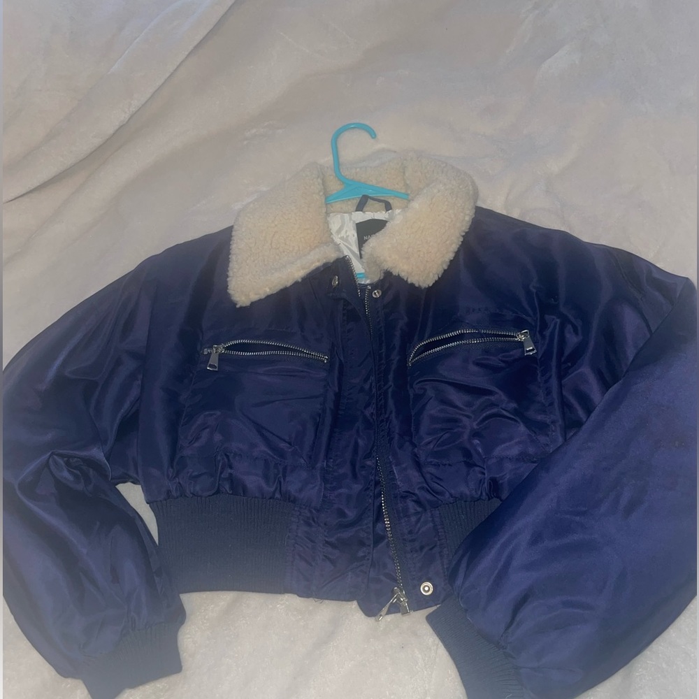 Nasty Gal Navy blue cropped puffer jacket